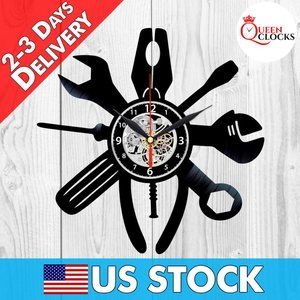 Tool Vinyl Wall Clock Handyman Gift Workshop Decor